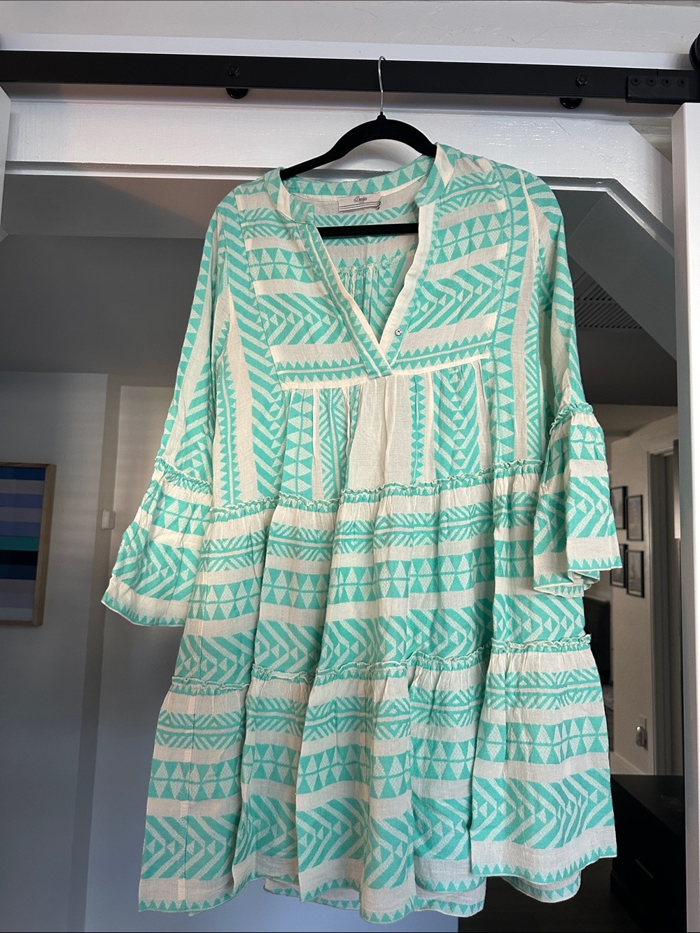 Devotion TWINS Mint and Cream Printed Tiered Mini Dress